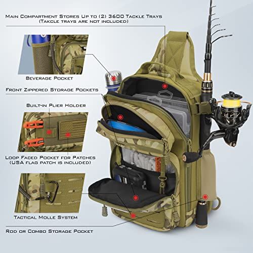 Multifunctional Sling Fishing Backpack For Anglers, Kayak, Hiking & Outdoor Fishing Trips (Olive Green)