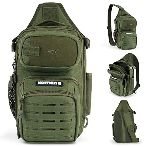 Fishing Sling Bag for Anglers, Perfect for Remote Fishing Adventures, Hiking, Kayaking (Olive Green)