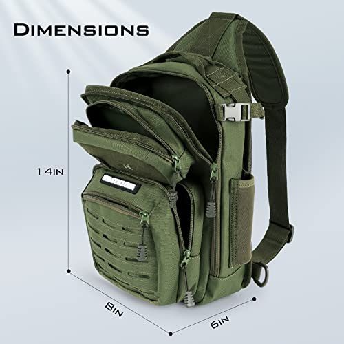 Fishing Sling Bag for Anglers, Perfect for Remote Fishing Adventures, Hiking, Kayaking (Olive Green)