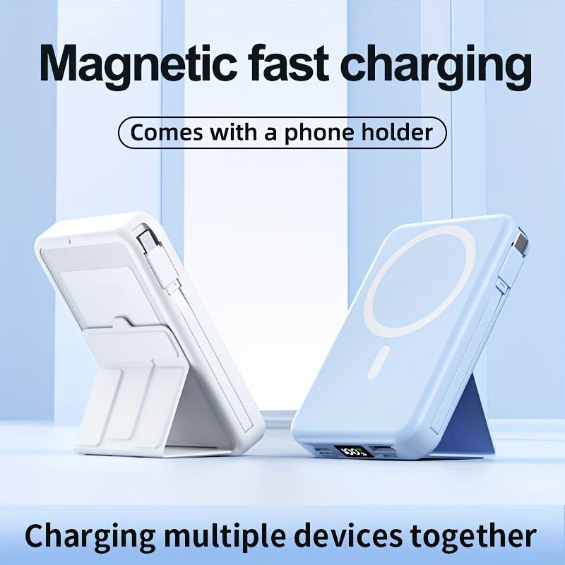Portable Power Bank Digital Display Power Bank Built-In Cable Power Bank Power - White - Size 01
