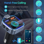 Bluetooth 5.0 FM Transmitter Car Adapter with PD 20W Fast Charger and Dual USB Ports in Black