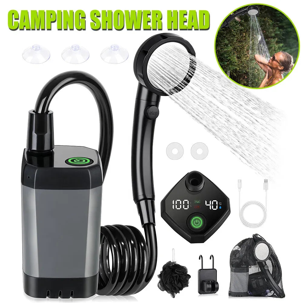 Portable Camping Shower, 6000mAh Rechargeable Grey Shower Pump with LED Display