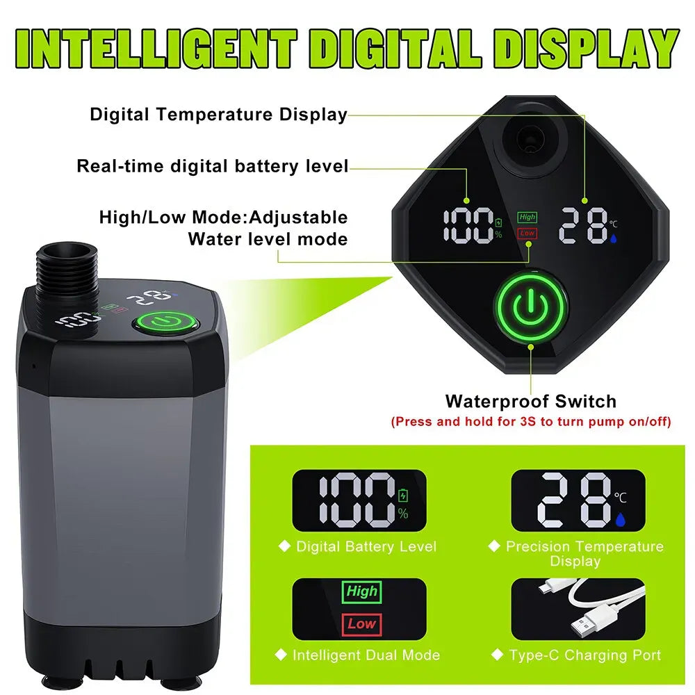 Portable Camping Shower, 6000mAh Rechargeable Grey Shower Pump with LED Display