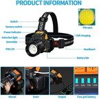 USB Rechargeable Black T6 LED Headlamp with Motion Sensor for Outdoor Camping and Fishing