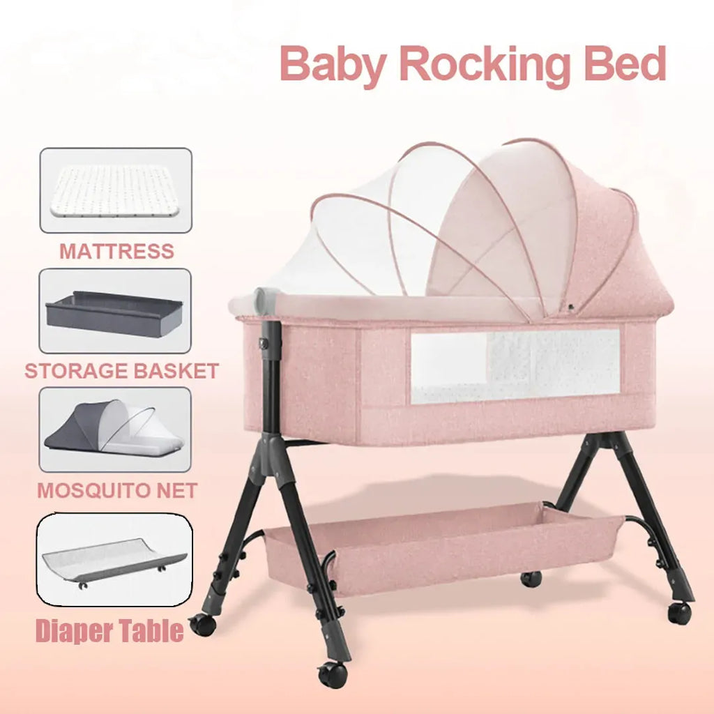 Portable Baby Bassinet Cot Crib Bedside Co Sleeper in Pink, 92x68x80CM