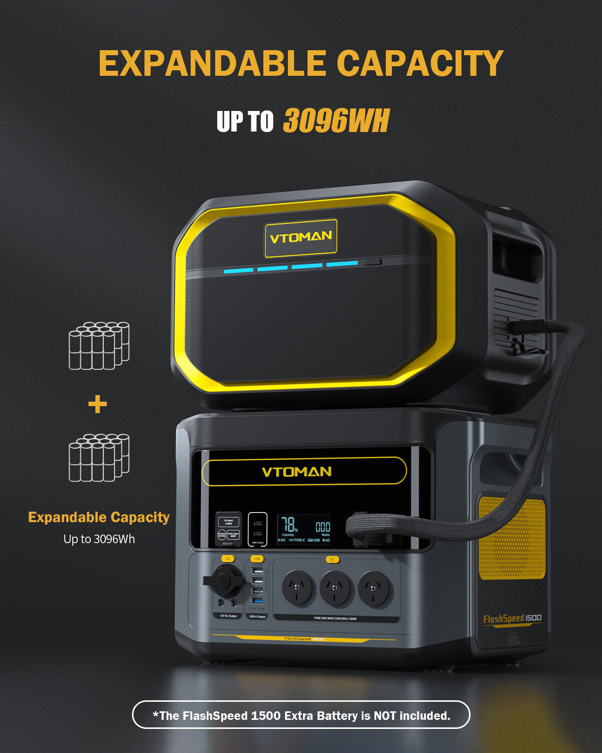 FlashSpeed 1500 1548Wh 10A AC/DC LiFePO4 Expansion Battery AU