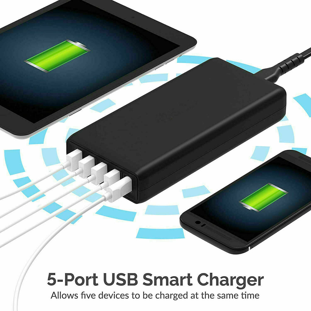 40W 5-Port USB Wall Charger Fast AC Adapter Multi Travel