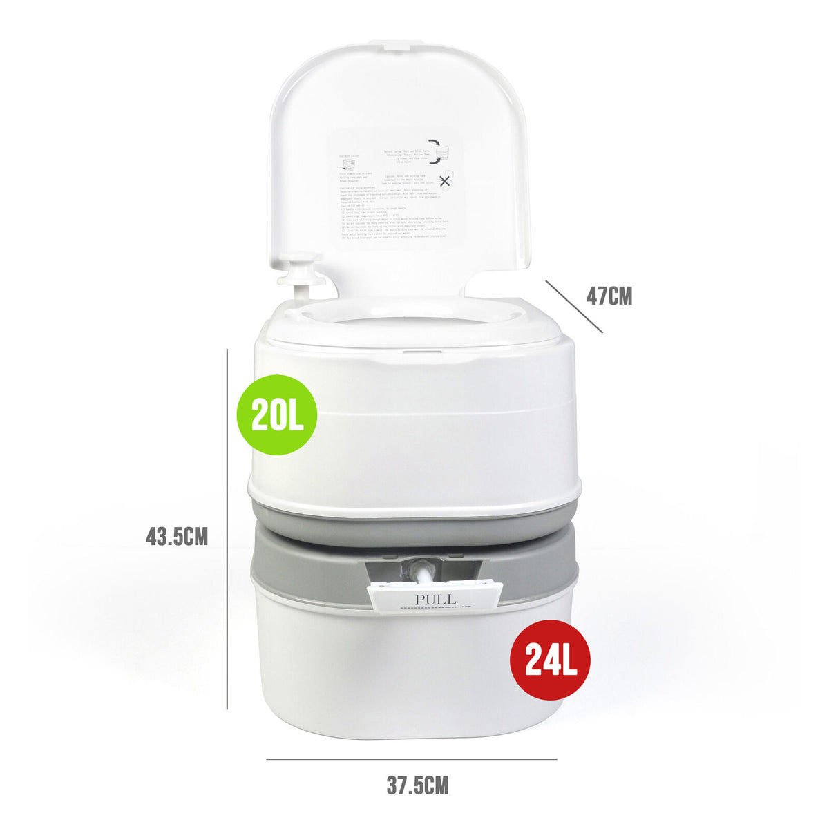 24L Portable Camping, Caravanning Toilet with Odour-Resistant Seal