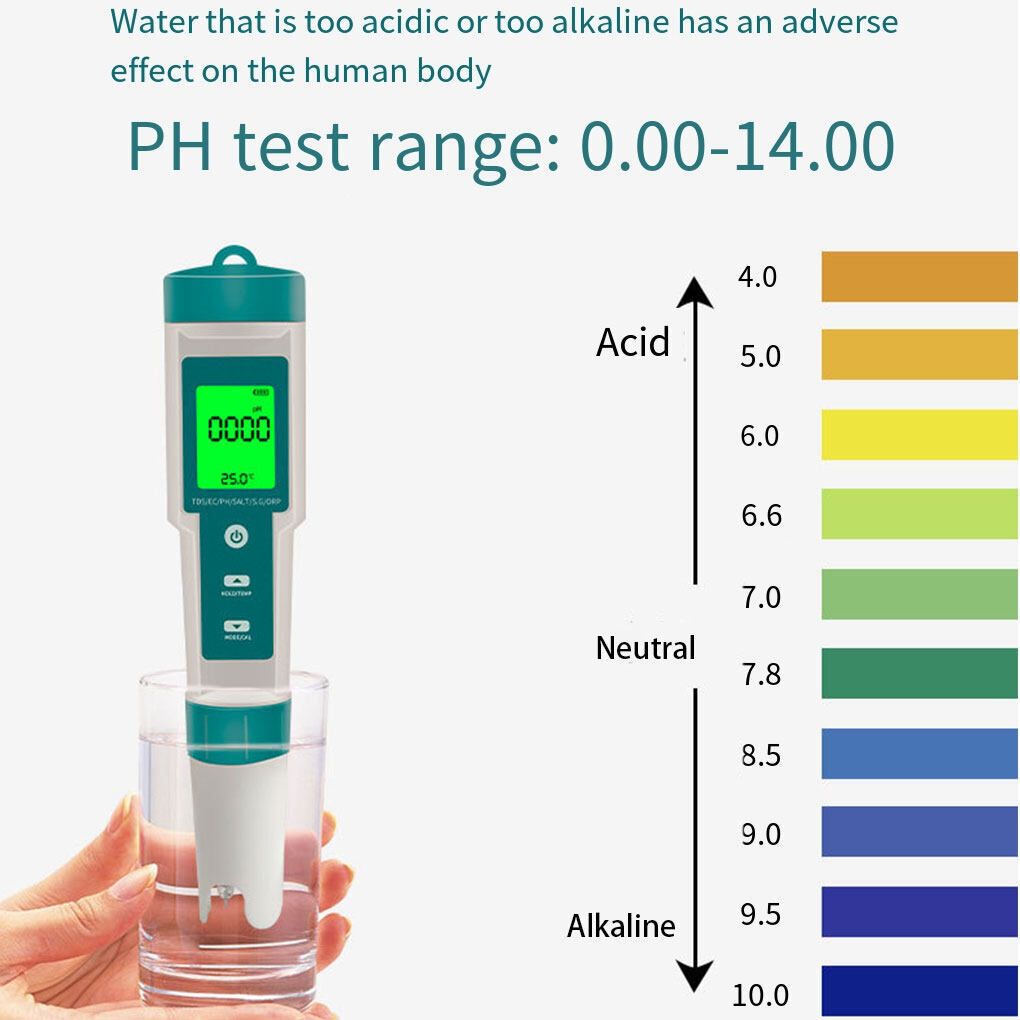 7 In 1 PH Meter TDS/EC/Salt/Temp Water Quality Monitor Tester Pen Pool Aquarium