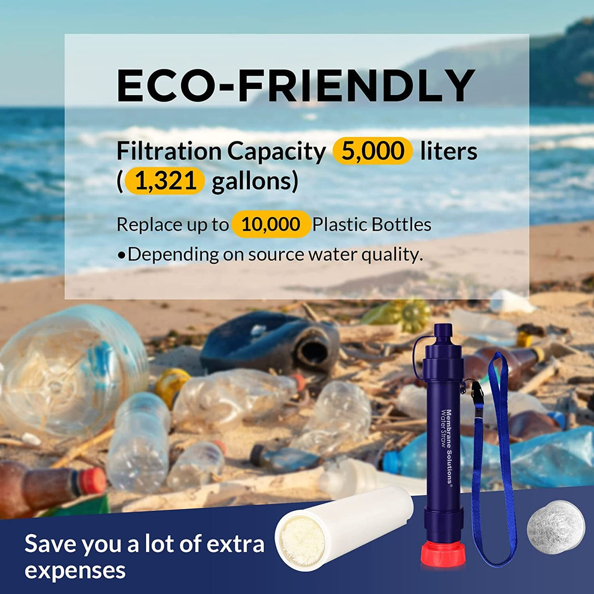 Personal Water Filter Straw 5000L Outdoor Survival Water Purification Straw0.1Î¼m
