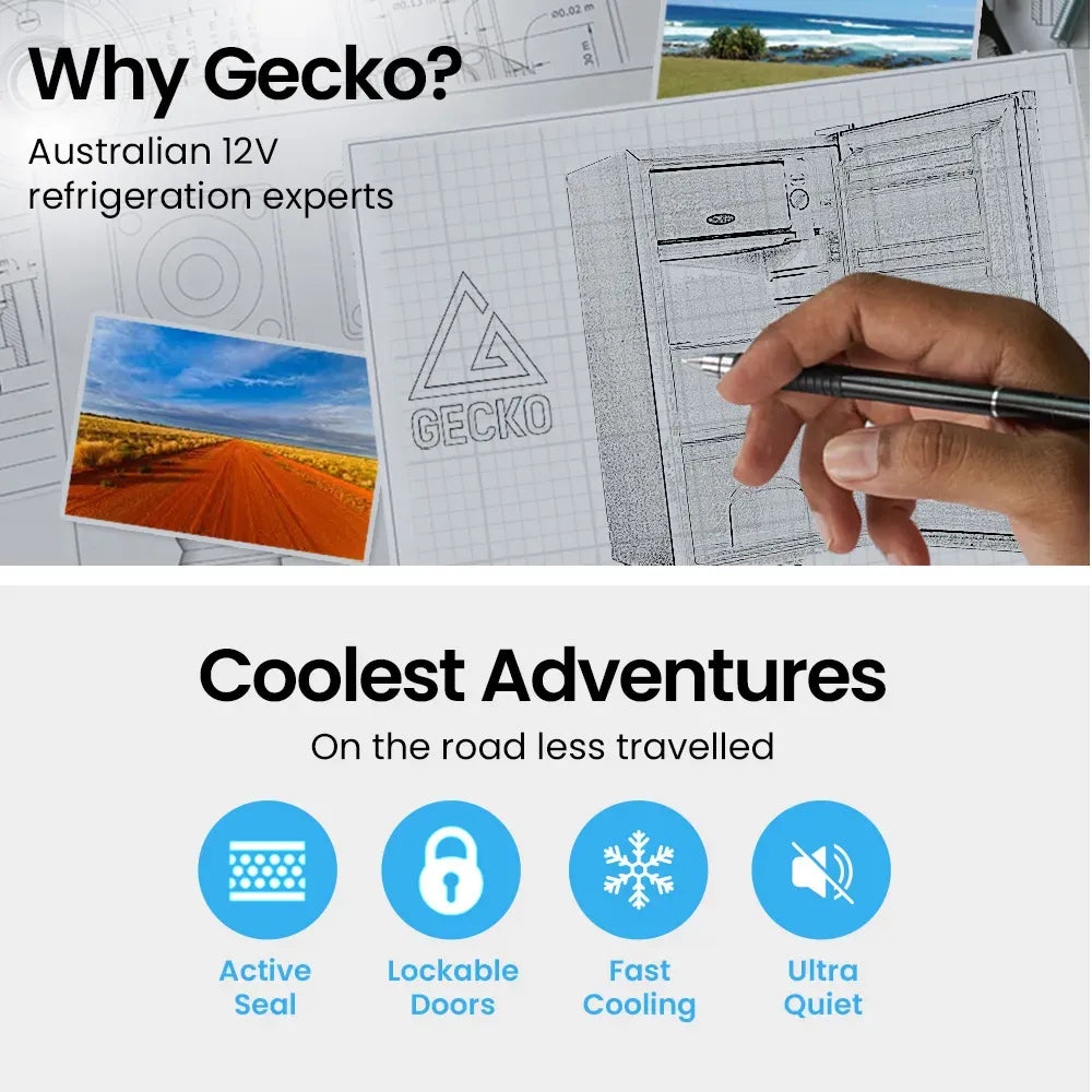 GECKO 70L Portable Bar Fridge and Freezer 12V/24V for Camping, Caravans, Silver