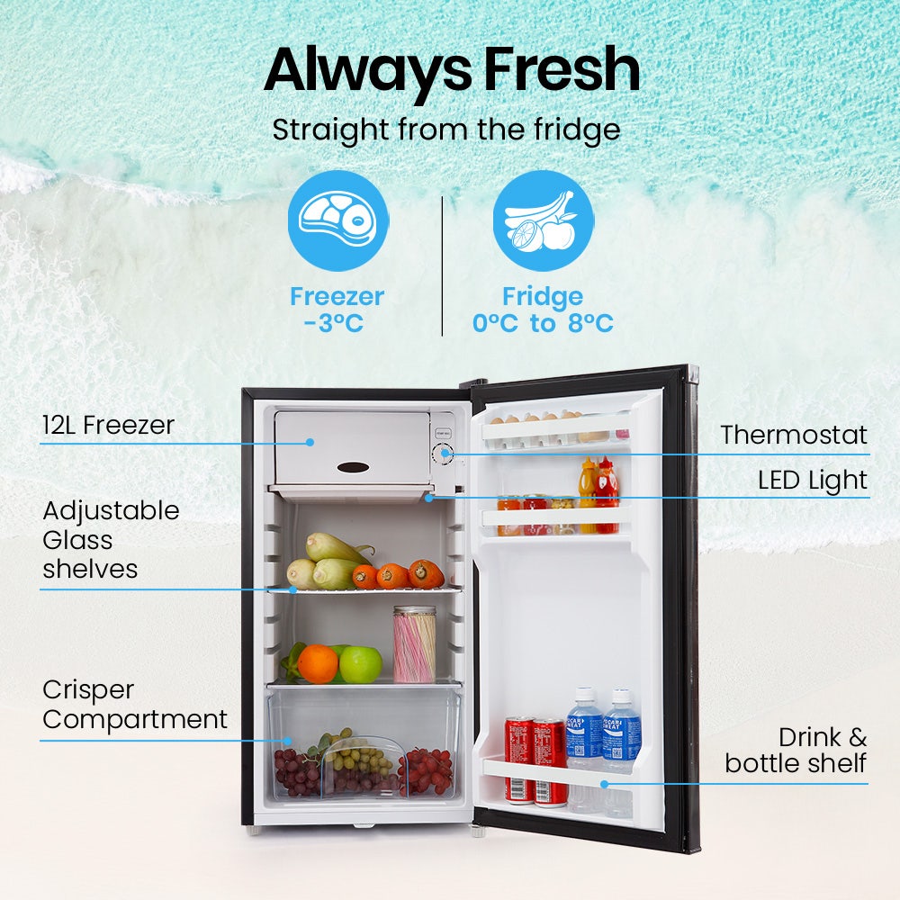 GECKO 95L Portable Upright Fridge and Freezer, 12V/24V for Camping, Caravans, Black