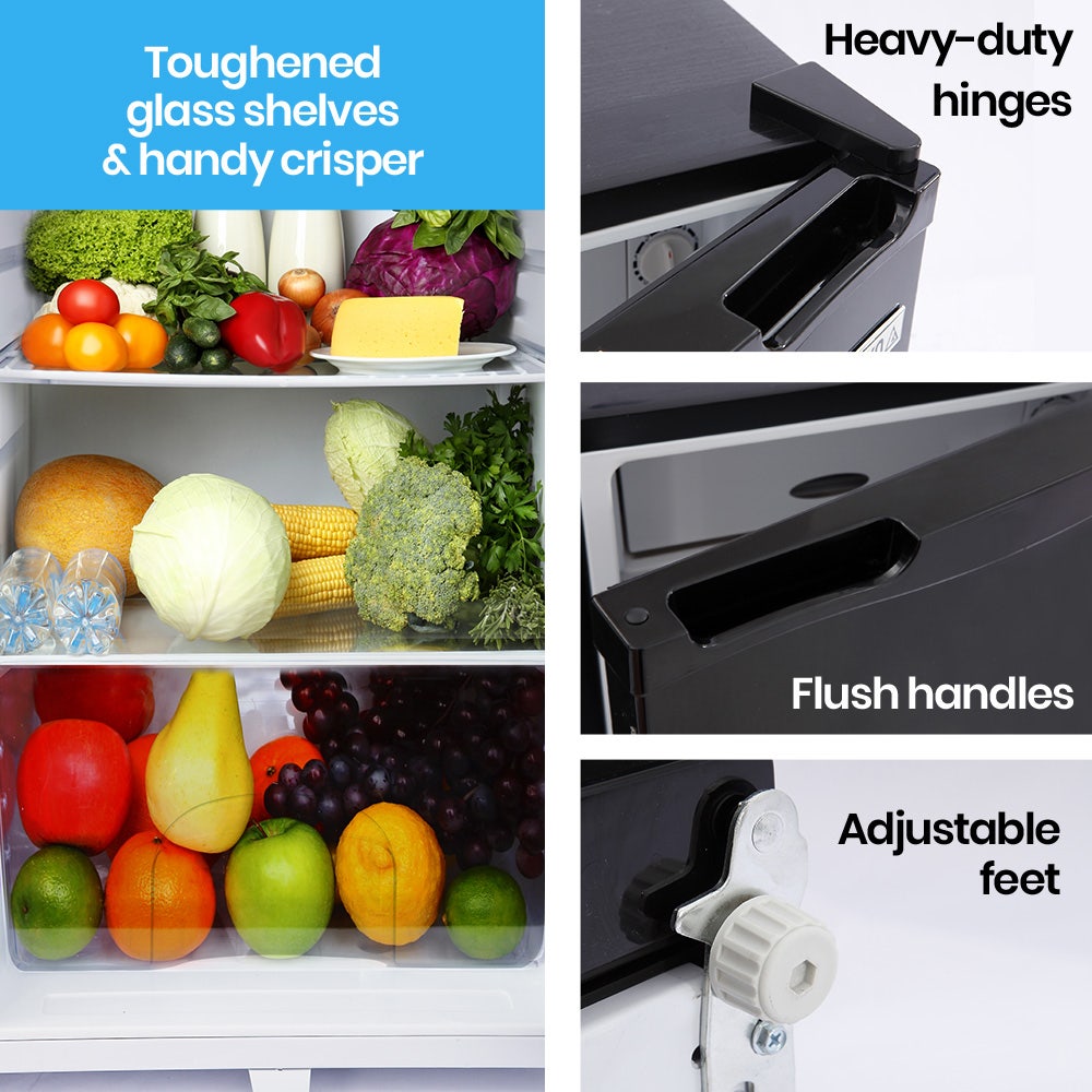 GECKO 95L Portable Upright Fridge and Freezer, 12V/24V for Camping, Caravans, Black