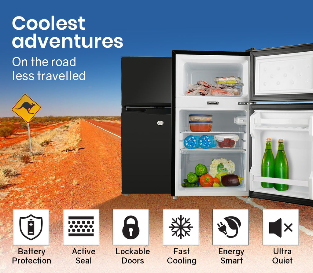 GECKO 95L Portable Upright Fridge, 12V/24V for Motorhome, Caravan, Black