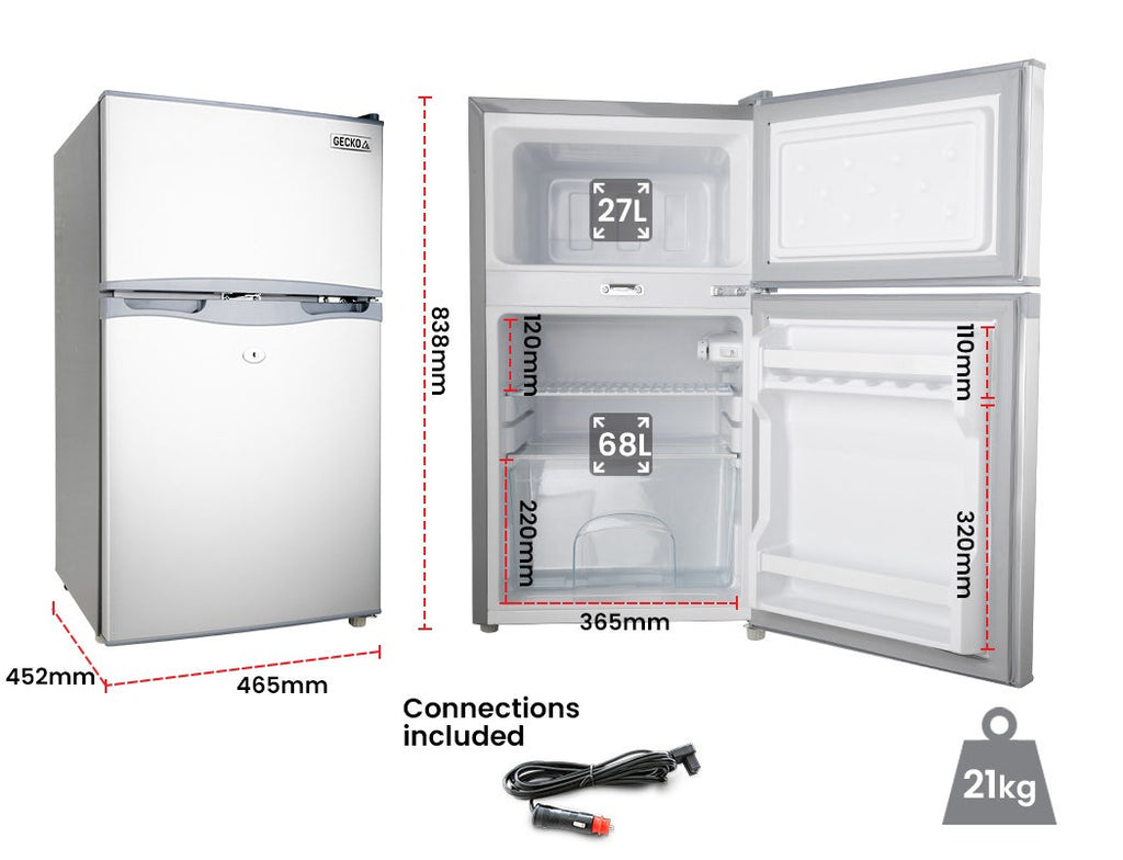 GECKO 95L Portable Upright Fridge, 12V/24V for Motorhome, Caravan, Silver