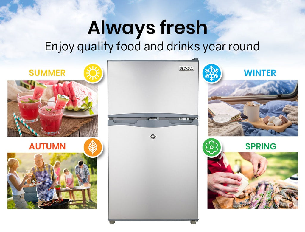 GECKO 95L Portable Upright Fridge, 12V/24V for Motorhome, Caravan, Silver