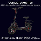 ALPHA Rover Electric Scooter with Seat, AU Compliant, 500W 48V 25km/h 30km Range, 14-inch Tyres, Motorised Commuter eScooter for Adults, Black