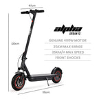 ALPHA Urban 10 Electric Scooter, AU Compliant, 35km/h, Suspension, 35km Range, 10-Inch Wheels, Brushless Motor, Free APP, Motorised Commuter eScooter for Adults, Black