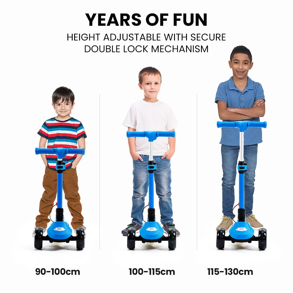 ROVO KIDS 3-Wheel Electric Scooter , Ages 3-8, Adjustable Height, AU Compliant, Lithium Battery, Blue