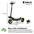 VALK Ego 8 Electric Scooter, 45km/h Max, AU Compliant, 48V 13Ah, Up to 55km Range, eScooter for Adults, Foldable, Off Road, Black/Green