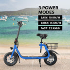 VALK Electric Scooter with Seat, Disc brakes, 12" Tyres, AU Compliant, for Adults, Teens, Commuter, Blue