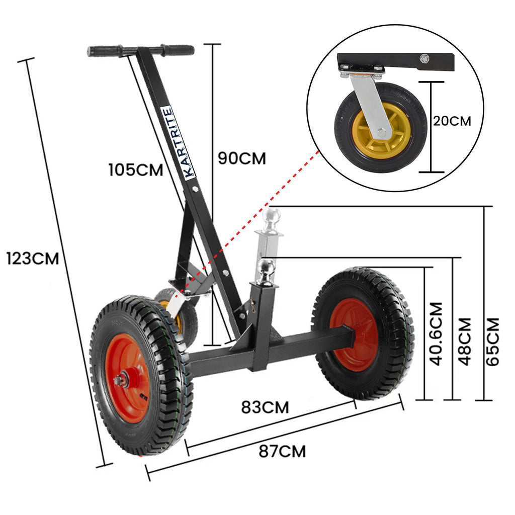 Kartrite 3-Wheel Adjustable Trailer Dolly Heavy Duty Caravan Mover 1000 lbs Tongue Capacity Durable Transport Solution