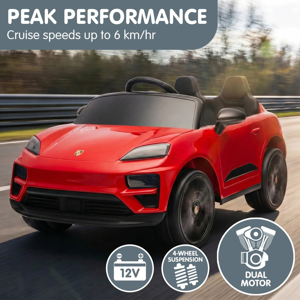 Kahuna Red Porsche Macan Turbo EV Kids Ride On Car 12V Electric Car