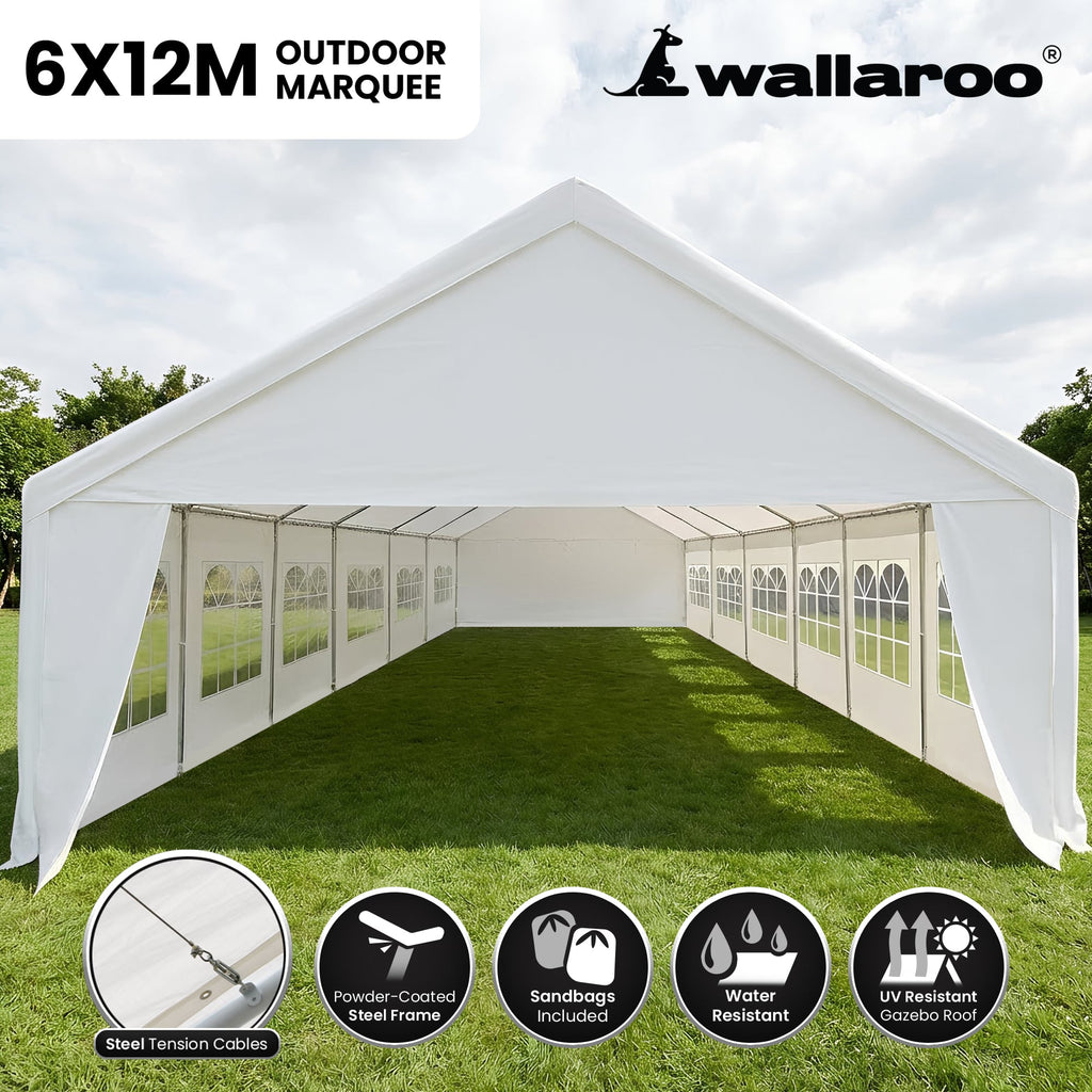 Wallaroo 6x12m Outdoor Event Marquee Gazebo Party Wedding Tent - White