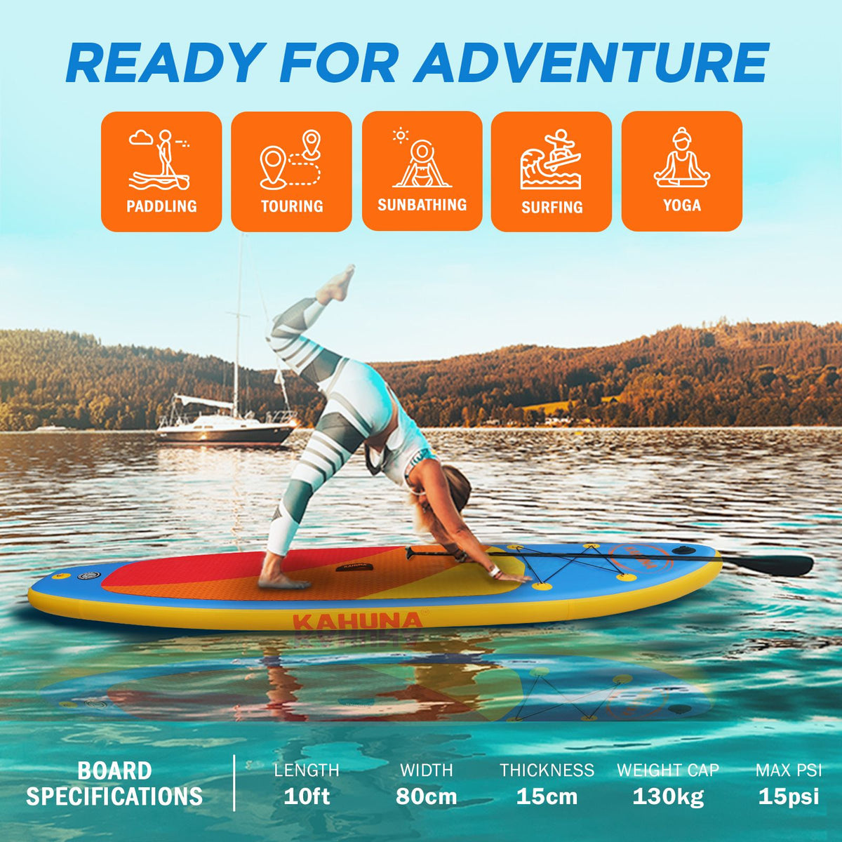 Kahuna Hana 10FT Inflatable Stand Up Paddle Board Set - Non-Slip iSUP Paddleboard with Backpack Paddle Pump Leash