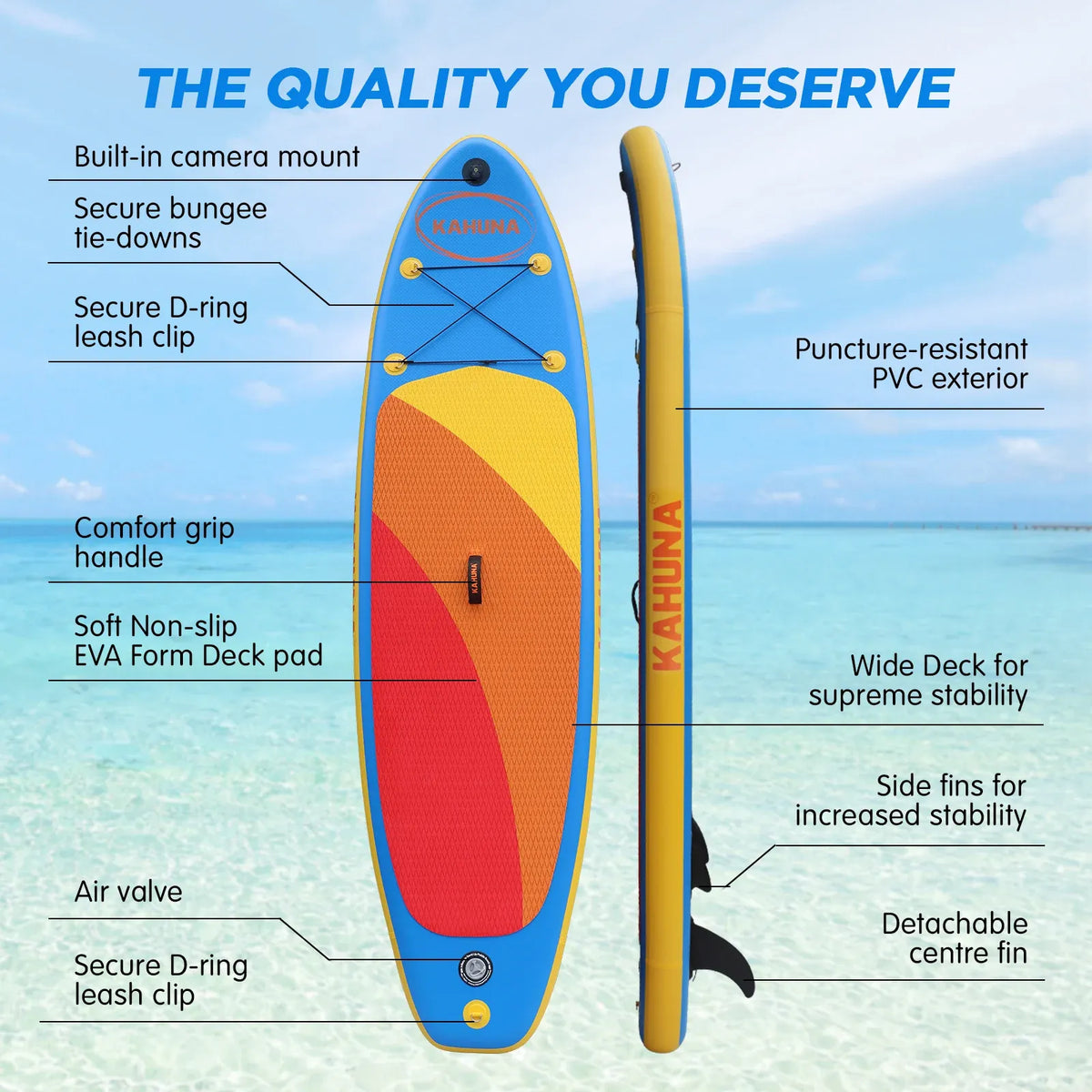 Kahuna Hana 10FT Inflatable Stand Up Paddle Board Set - Non-Slip iSUP Paddleboard with Backpack Paddle Pump Leash