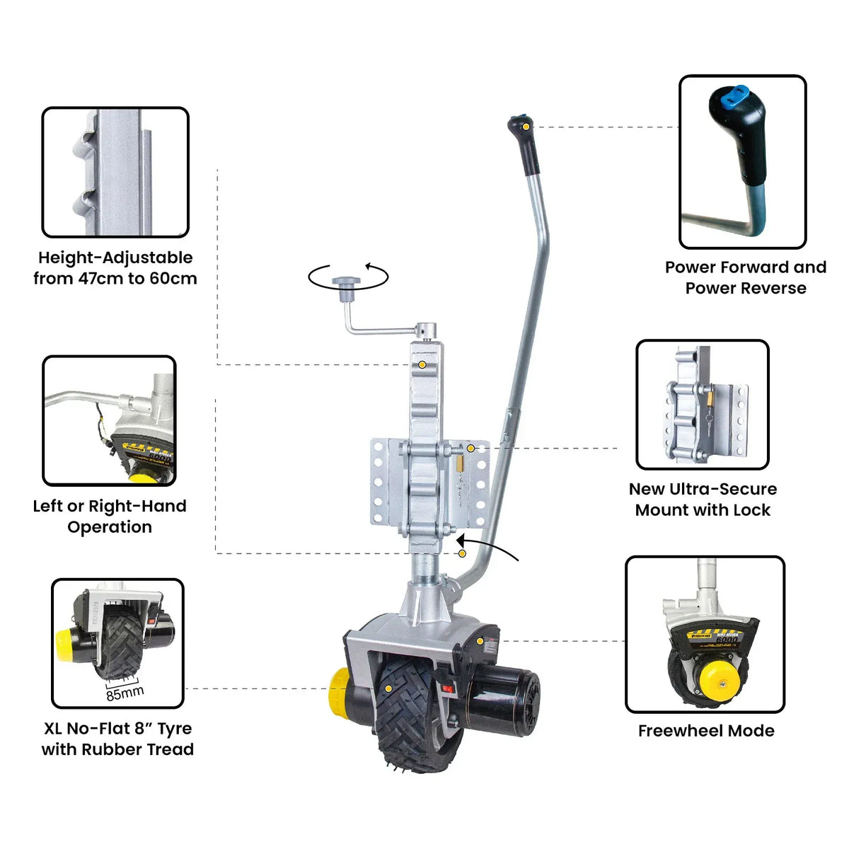 Novawinch Mini Mover 12v 550w Gen3 Electric Motorised Jockey Wheel