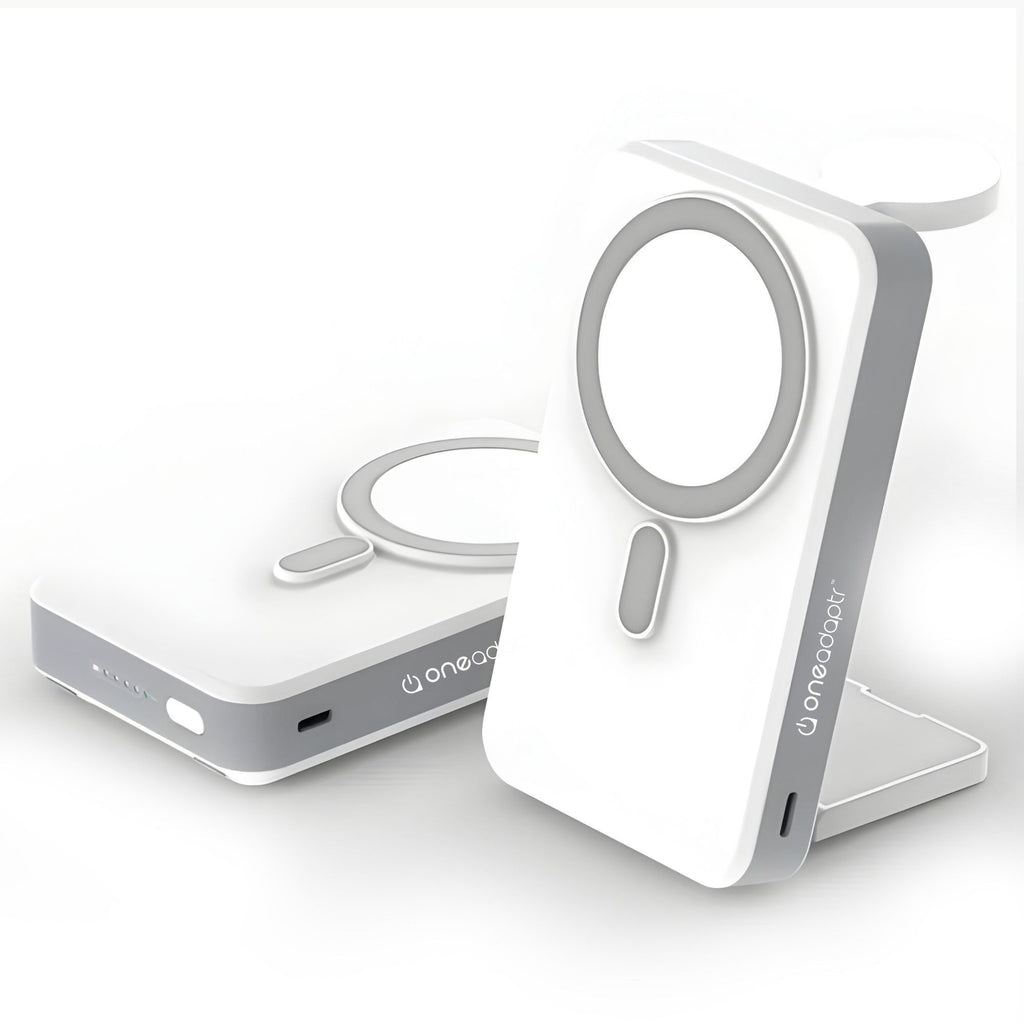 OneAdaptr OneGo White 5 in 1 MagSafe Charging Stand Power Bank
