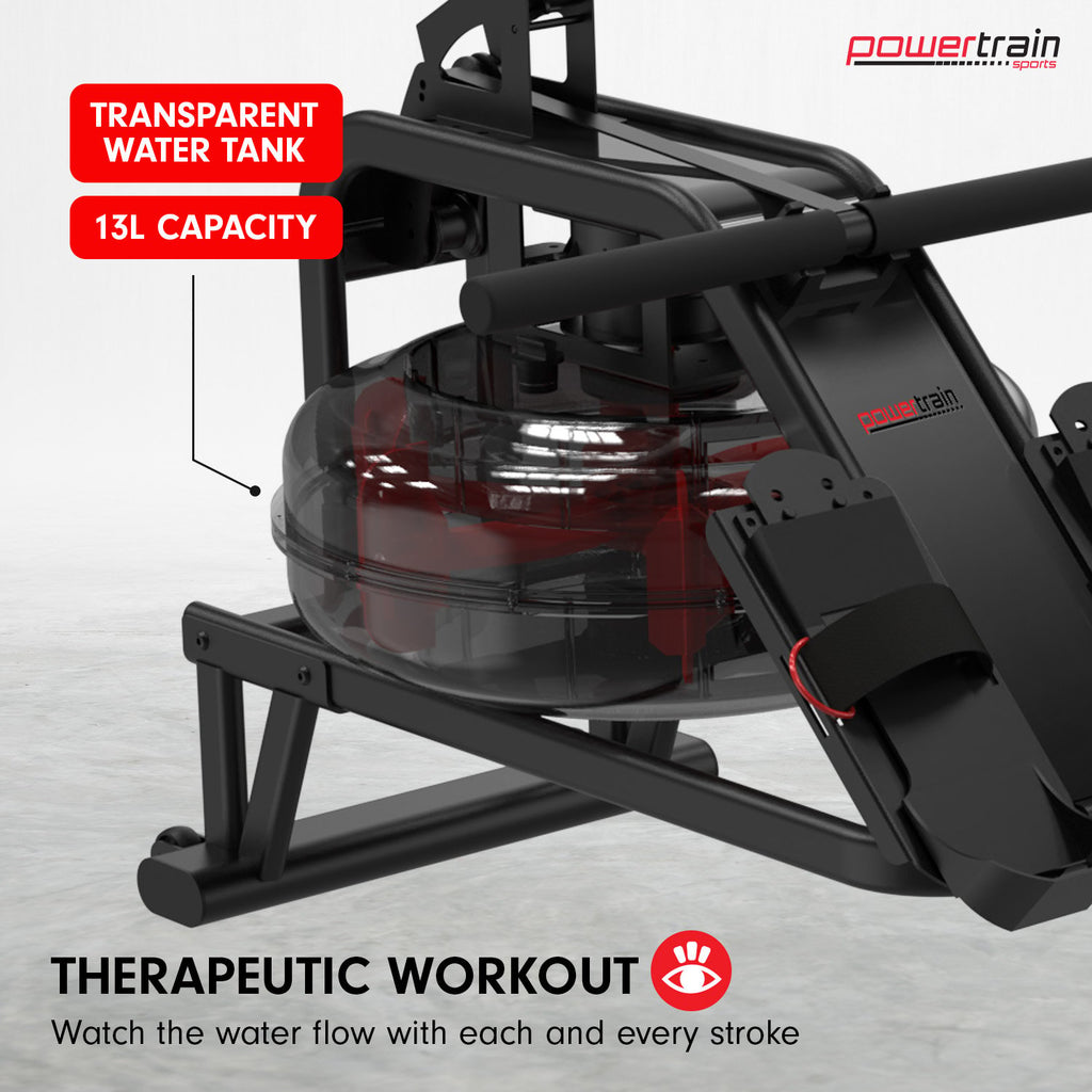 Powertrain 13L Water Resistance Rowing Machine Rower for Home Gym Cardio Fitness Equipment LCD Monitor