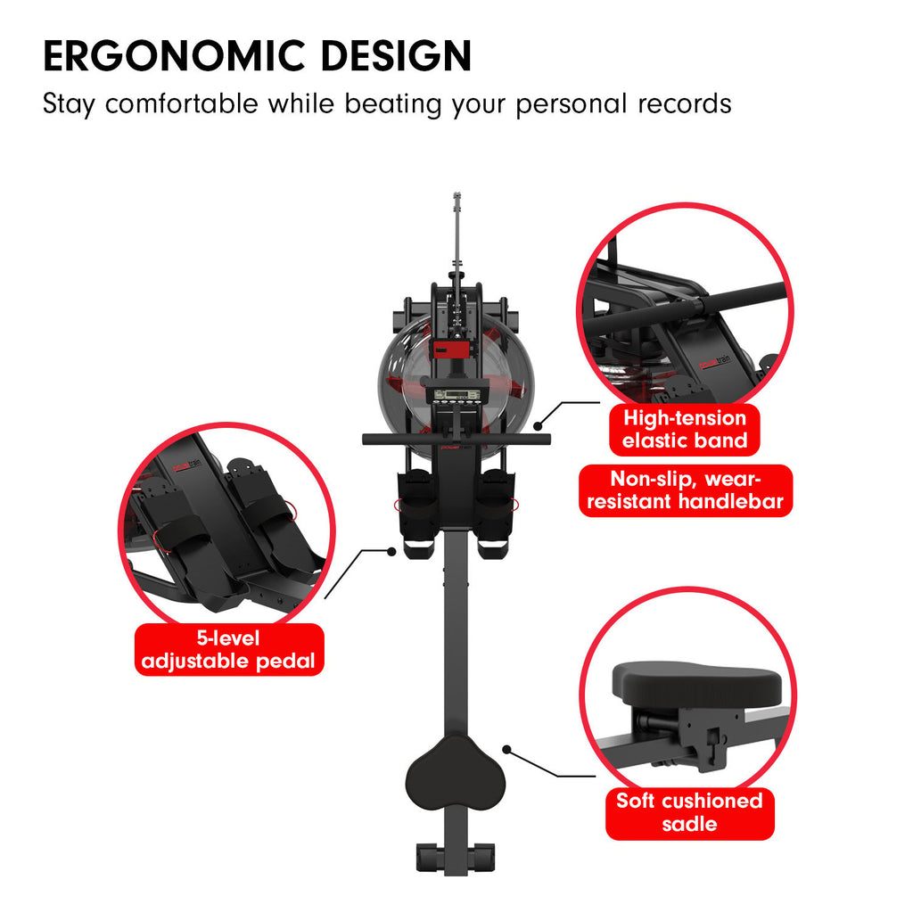 Powertrain 13L Water Resistance Rowing Machine Rower for Home Gym Cardio Fitness Equipment LCD Monitor