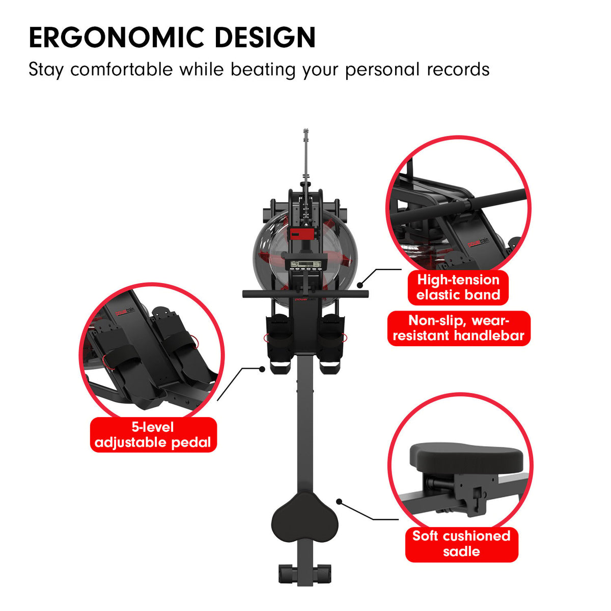 Powertrain 13L Water Resistance Rowing Machine Rower for Home Gym Cardio Fitness Equipment LCD Monitor