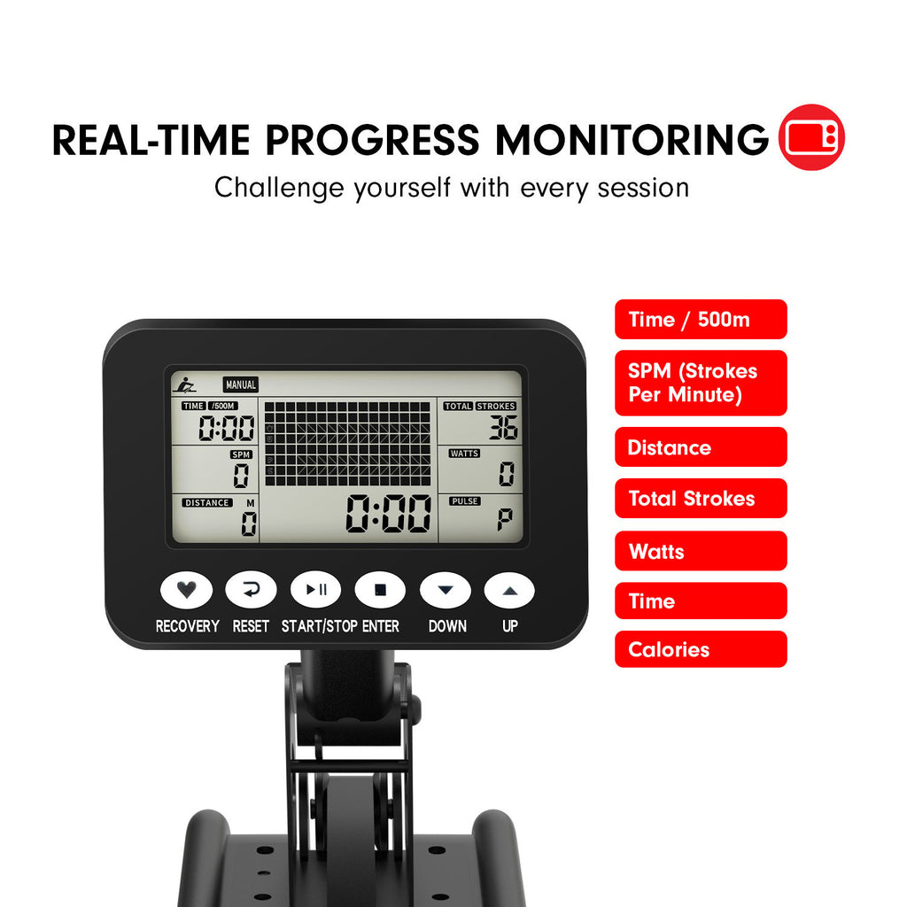 Powertrain 13L Water Resistance Rowing Machine Rower for Home Gym Cardio Fitness Equipment LCD Monitor