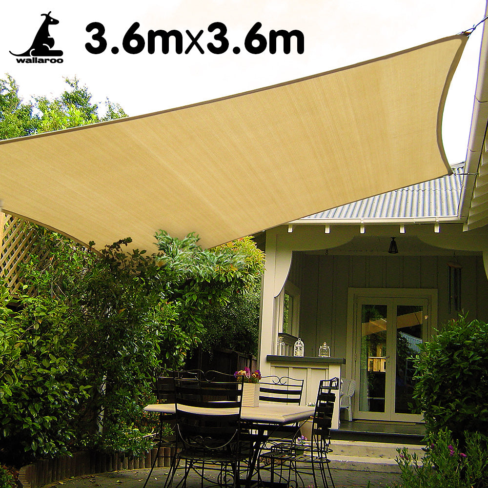Wallaroo 3.6m x 3.6m Square Sun Shade Sail Canopy Sand Breathable UV Protection Outdoor Patio Garden Yard Cover