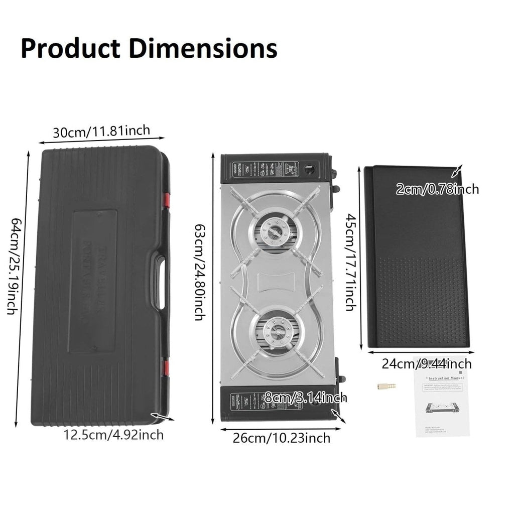 2 Burner Butane Countertop Stove, Portable Adjustable Burners with Carry Case, Portable Camping Stove with Baking Tray