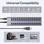 ACASIS HS-716MG USB 3.2 Gen2 10Gbps 12V/8A 16 Port USB-A + On/Off Switch with AC Power Adapter for PC & Laptop