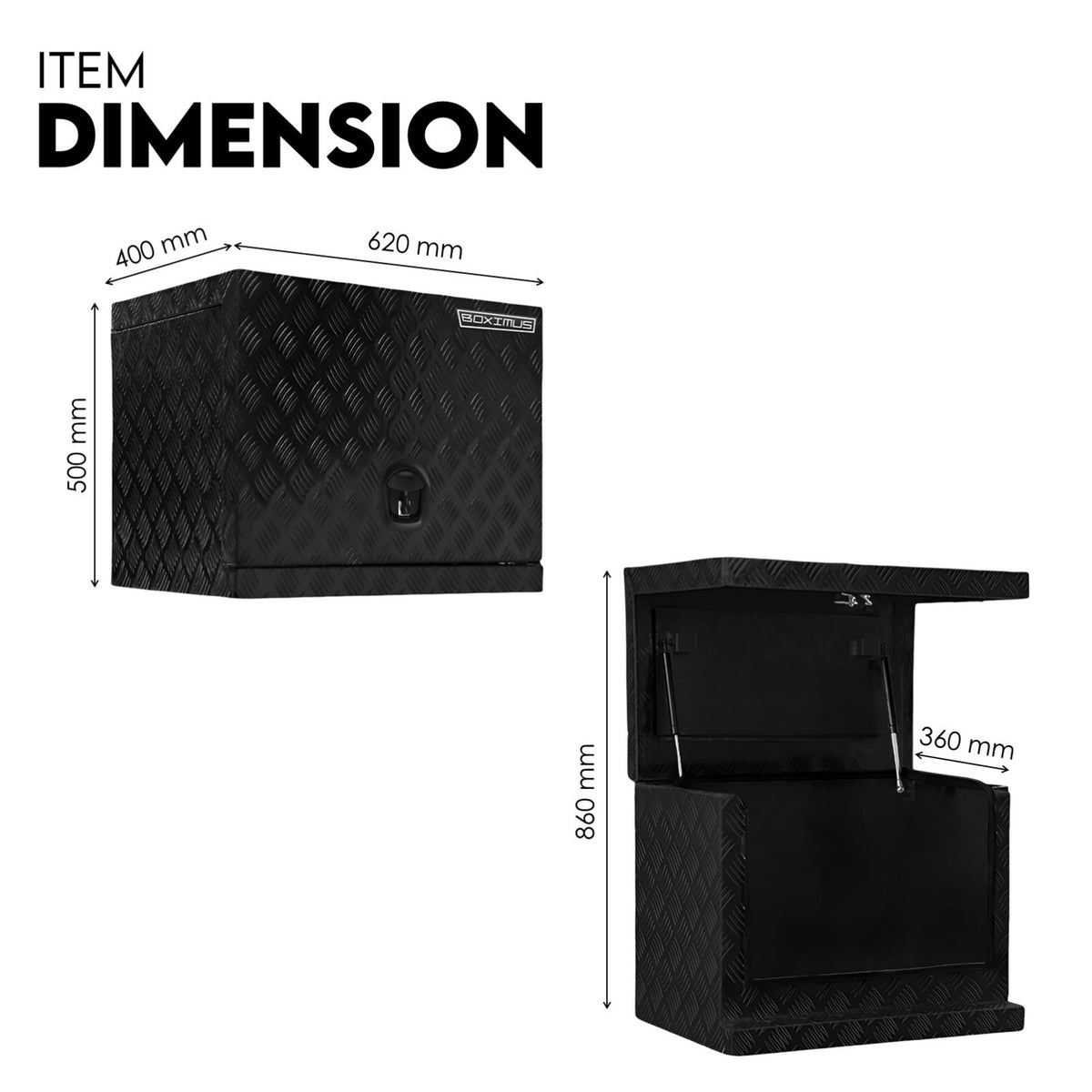 Black Aluminium Generator Toolbox Ute Tool Box Trailer Canopy Tool Box 62x40x50 cm