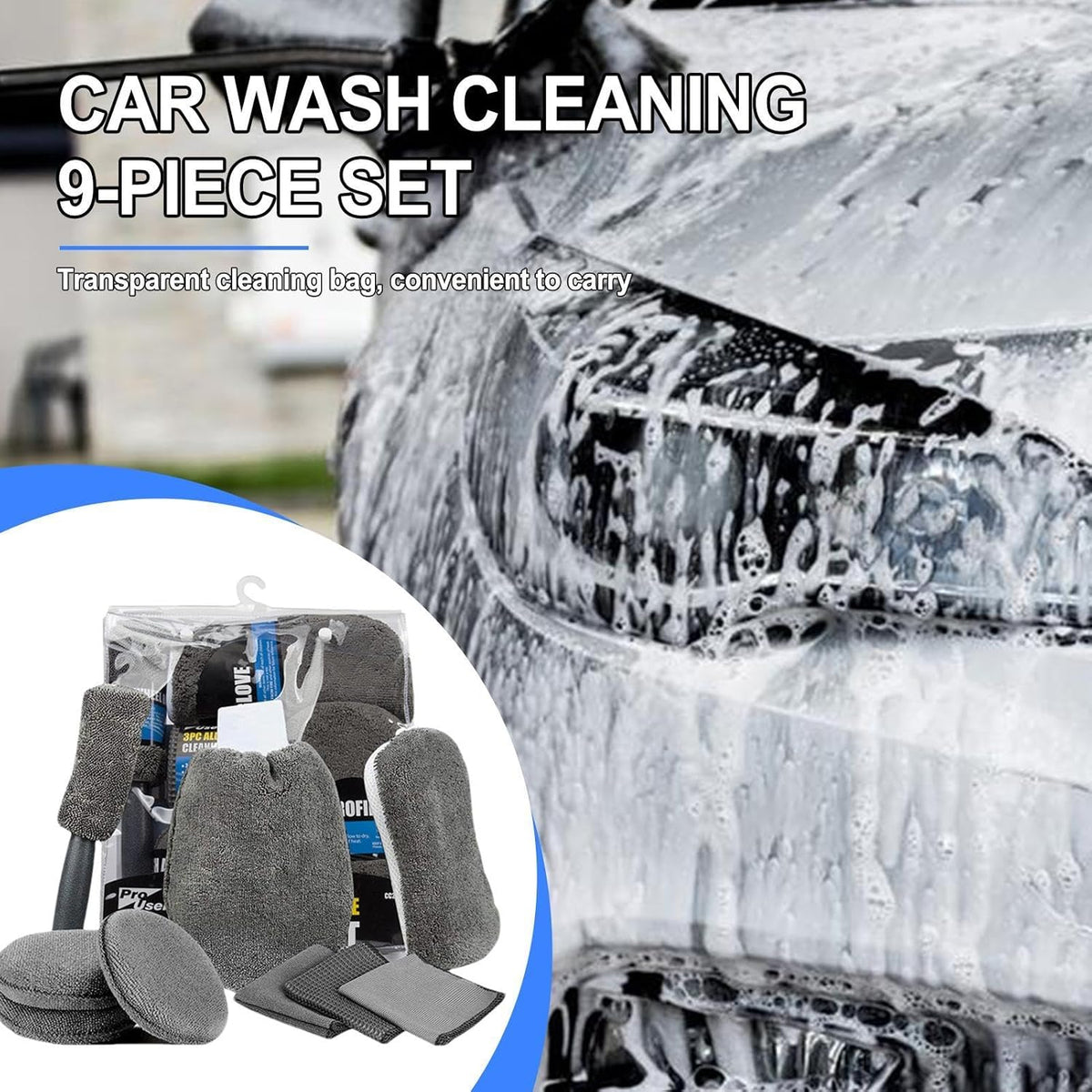 Car Cleaning Sponge Towel Brushe Set 9Pcs Car Wash Kits Cleaning Tools Set