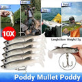 10Pcs Soft Plastic Lures Poddy Mullet Flathead Jig Head Barra Cod Fishing Tackle