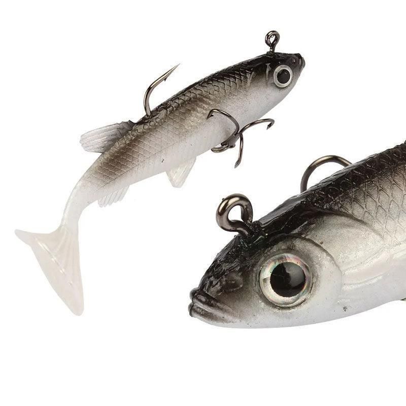 10Pcs Soft Plastic Lures Poddy Mullet Flathead Jig Head Barra Cod Fishing Tackle