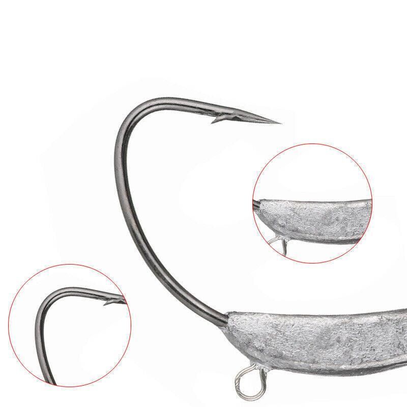 Weedless Jighead Hook Swimbait Worm Fishing Lure Wide Gap Single Barbed Spinner - 1/0#