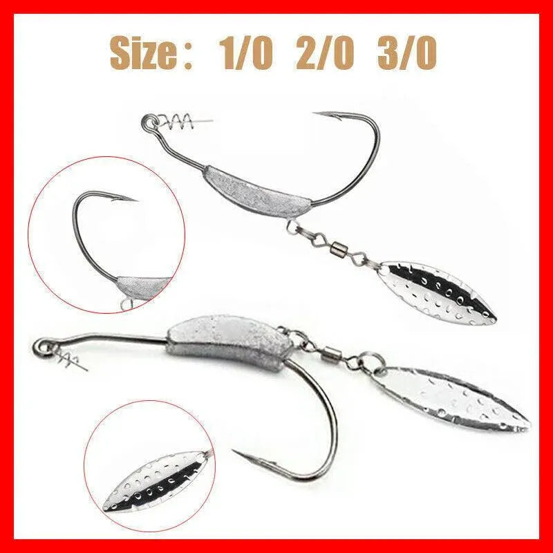 Weedless Jighead Hook Swimbait Worm Fishing Lure Wide Gap Single Barbed Spinner - 3/0#
