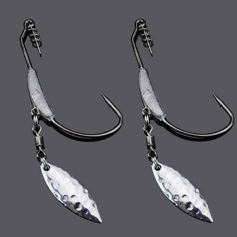 Weedless Jighead Hook Swimbait Worm Fishing Lure Wide Gap Single Barbed Spinner - 3/0#