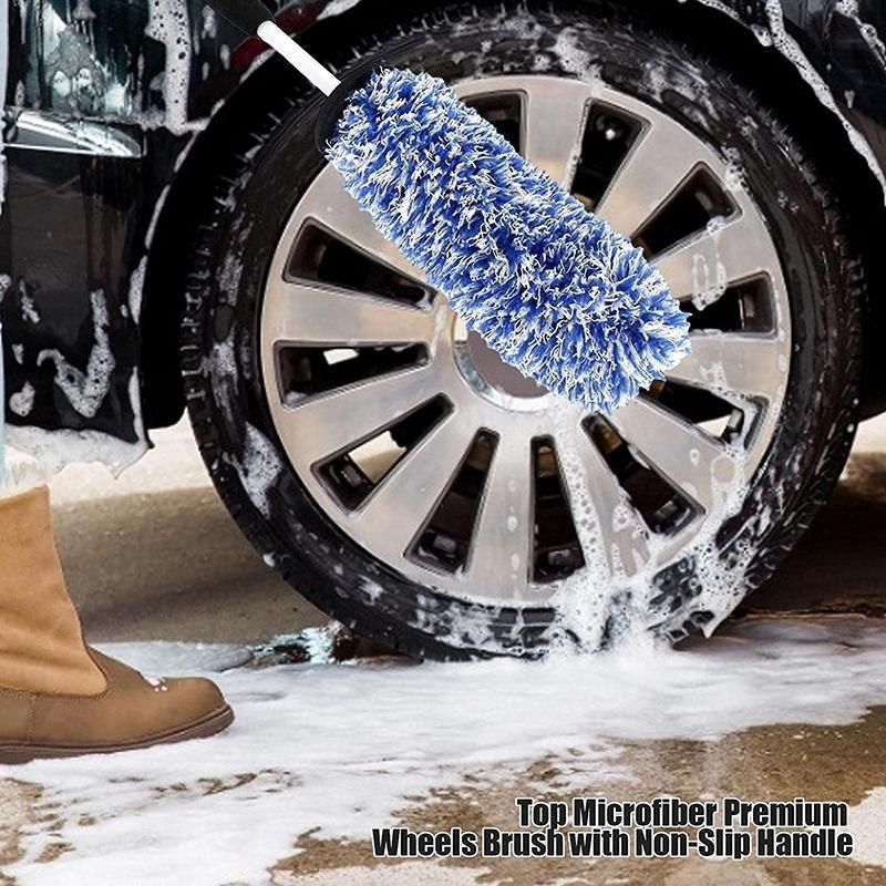 Car Wheel Cleaning Brush Tool Alloy Soft Bristle - Blue+White