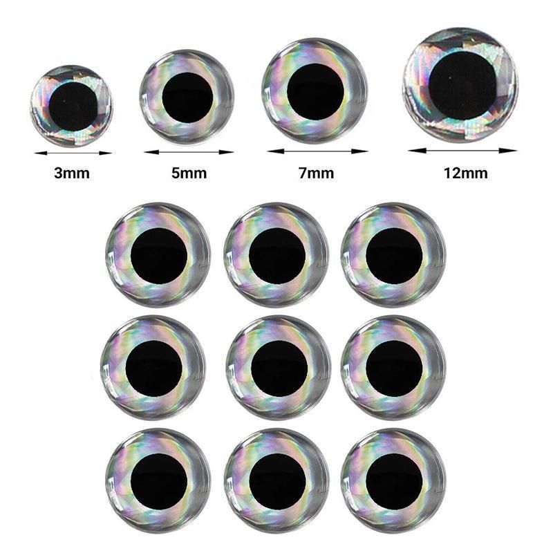 100PCS Fish Eyes 3D Holographic Lure Eyes Fly Tying Jigs Crafts Dolls - 100PCS / 5mm / Silver