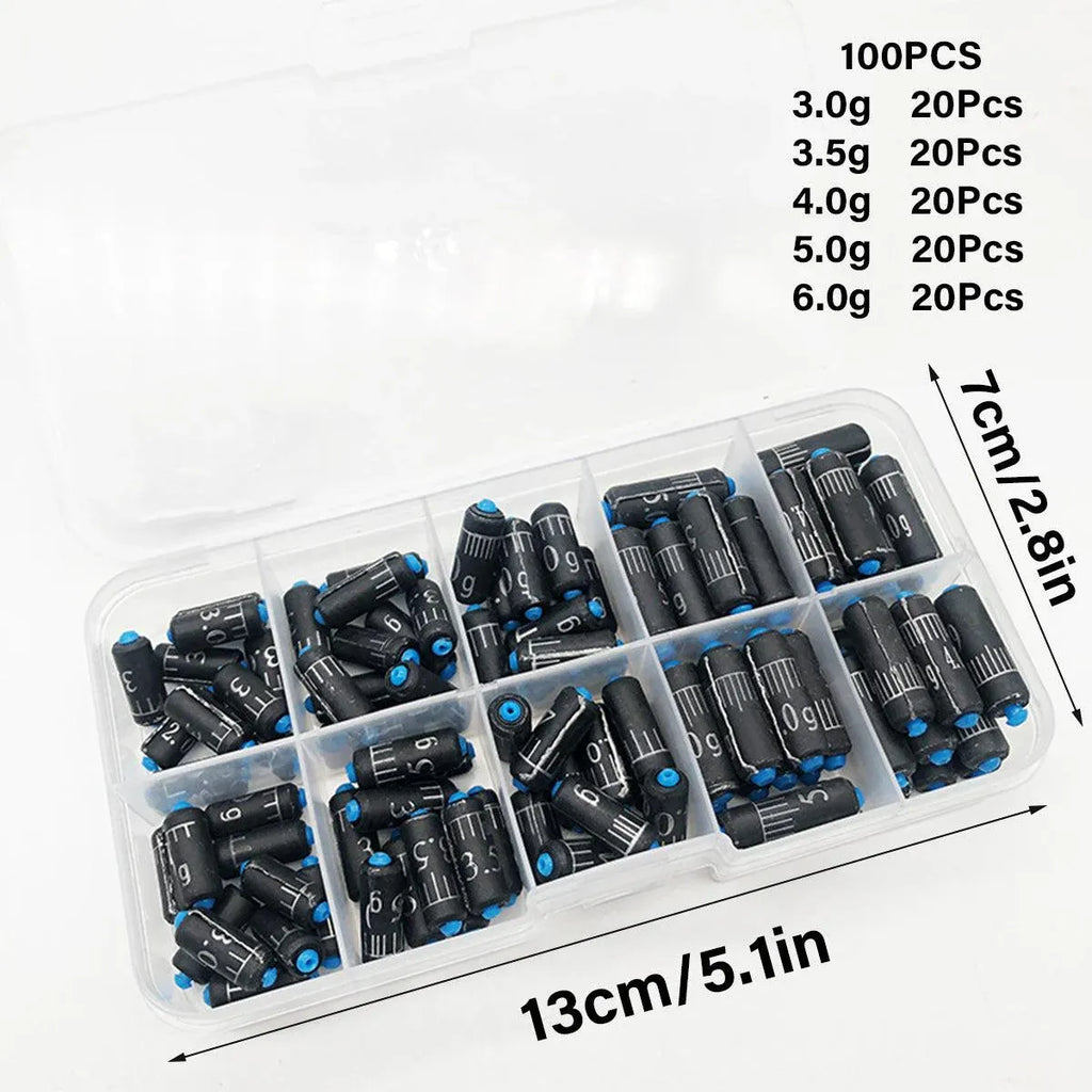 100pcs Graduated Soft Core Fishing Lead Sinkers Quick Drop Weights Tackle Set