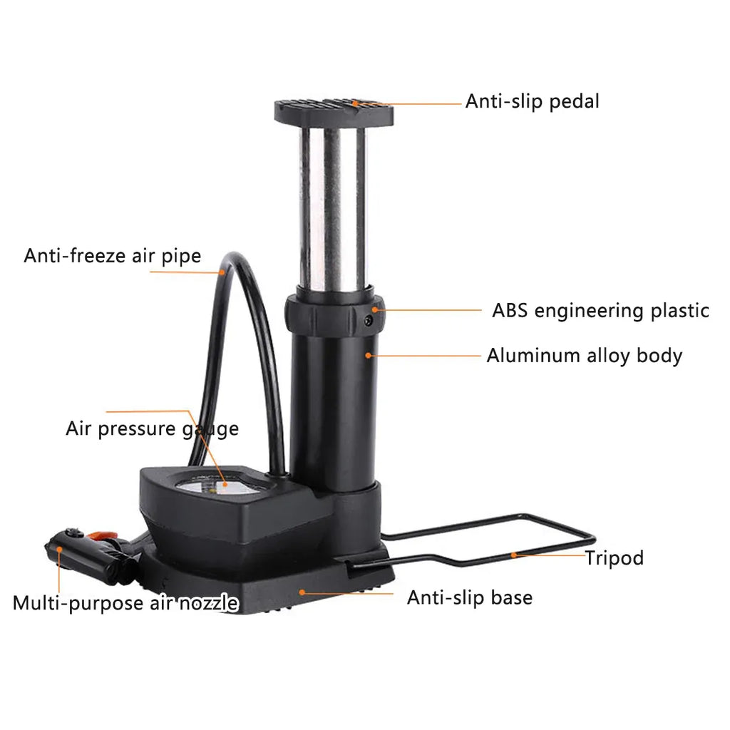 Foot Pedal Air Pump Mini Aluminium 160PSI Gauge Bike Motorcycle Car